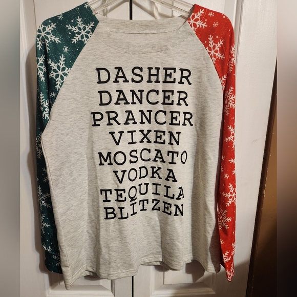 NWOT Holiday Tshirt with Santa's reindeer names and liquors! - Picture 2 of 3